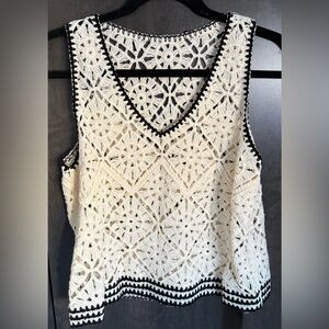 SHEIN Cream and Black Crochet Tank Top